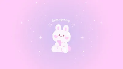 A tiny white bunny sits under handwritten keep going on a lilac-pink gradient, the wording so faint that the phrase reads best at full brightness.