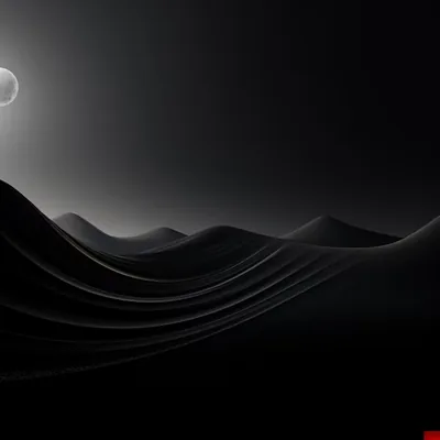 A pale disc burns through haze at the upper left, throwing a long soft sheen across the curved black slopes beneath it.