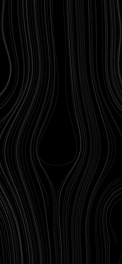 Thin silver lines flow vertically like wood grain across black, bending around a dark hollow in the middle of the frame.