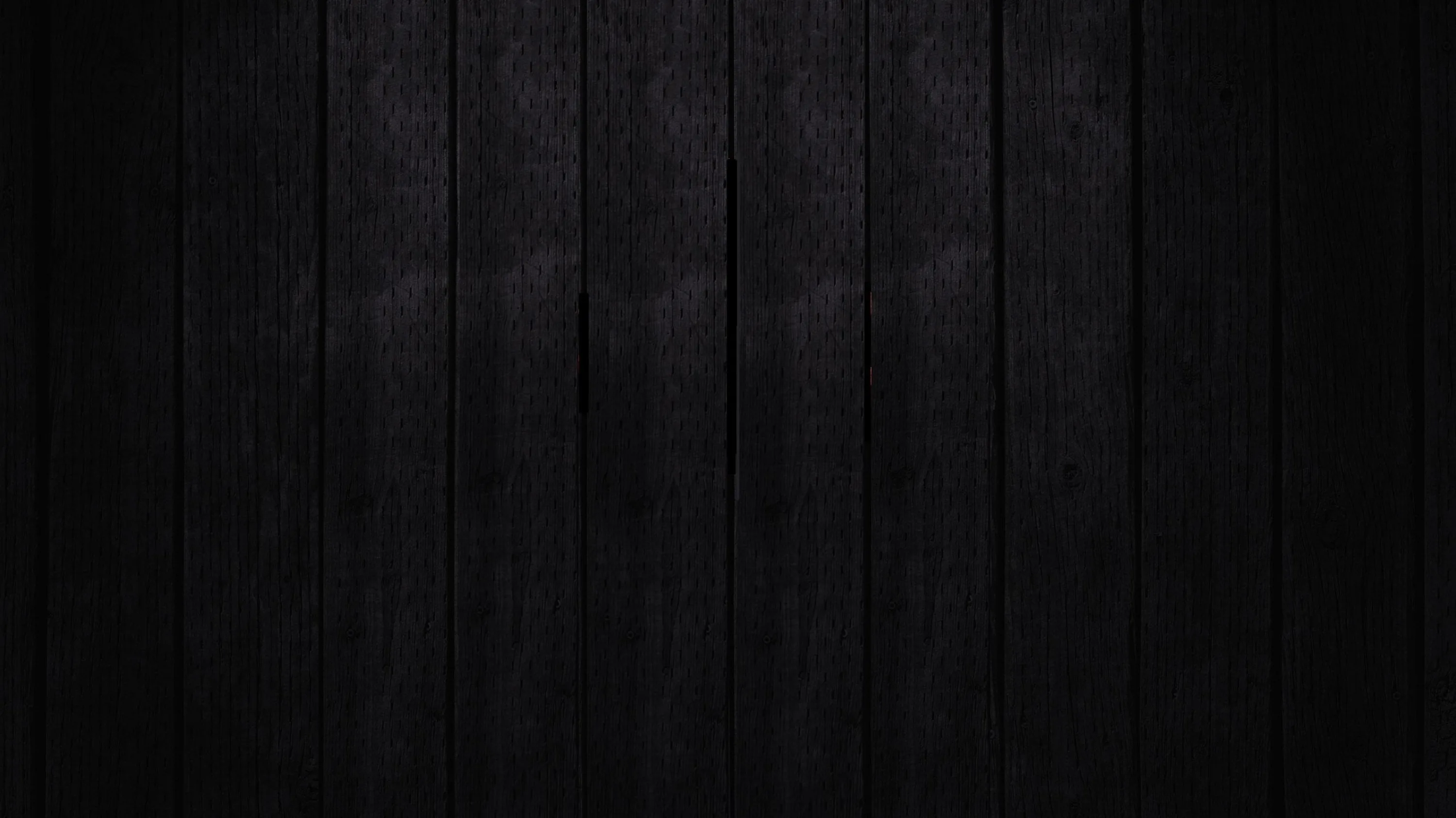 Vertical planks of burnt timber run the full height, the grain lifting slightly where the light crosses the middle.