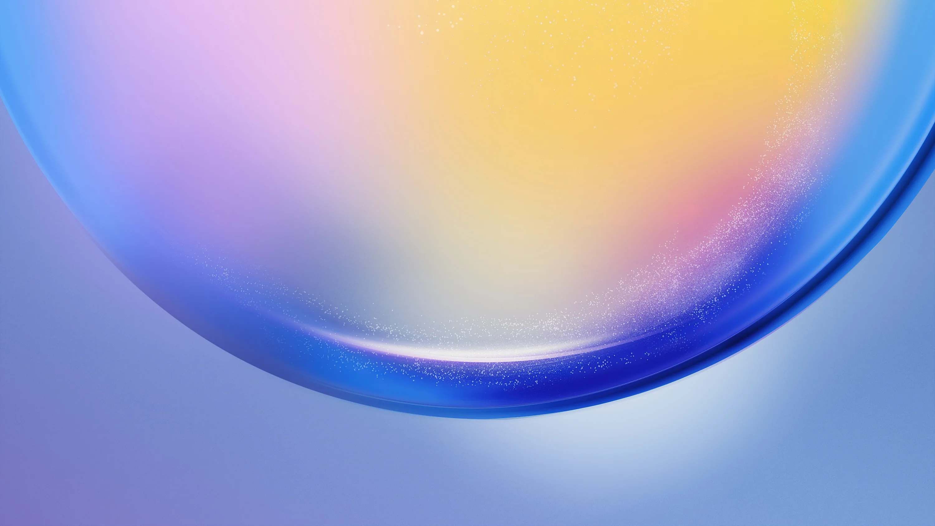 A glass sphere rises from the bottom edge, its rim glowing yellow and pink against calm periwinkle, with the upper right left open for desktop icons.
