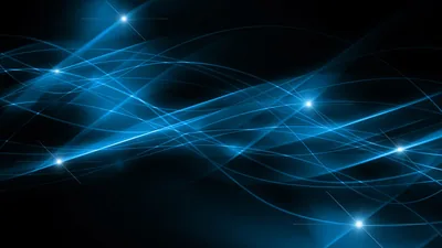 Thin curved lines of cyan light cross each other over black, small flares marking the points where they meet.
