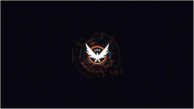 A white and orange phoenix mark sits inside a faint circular readout, centred on an almost black navy background.