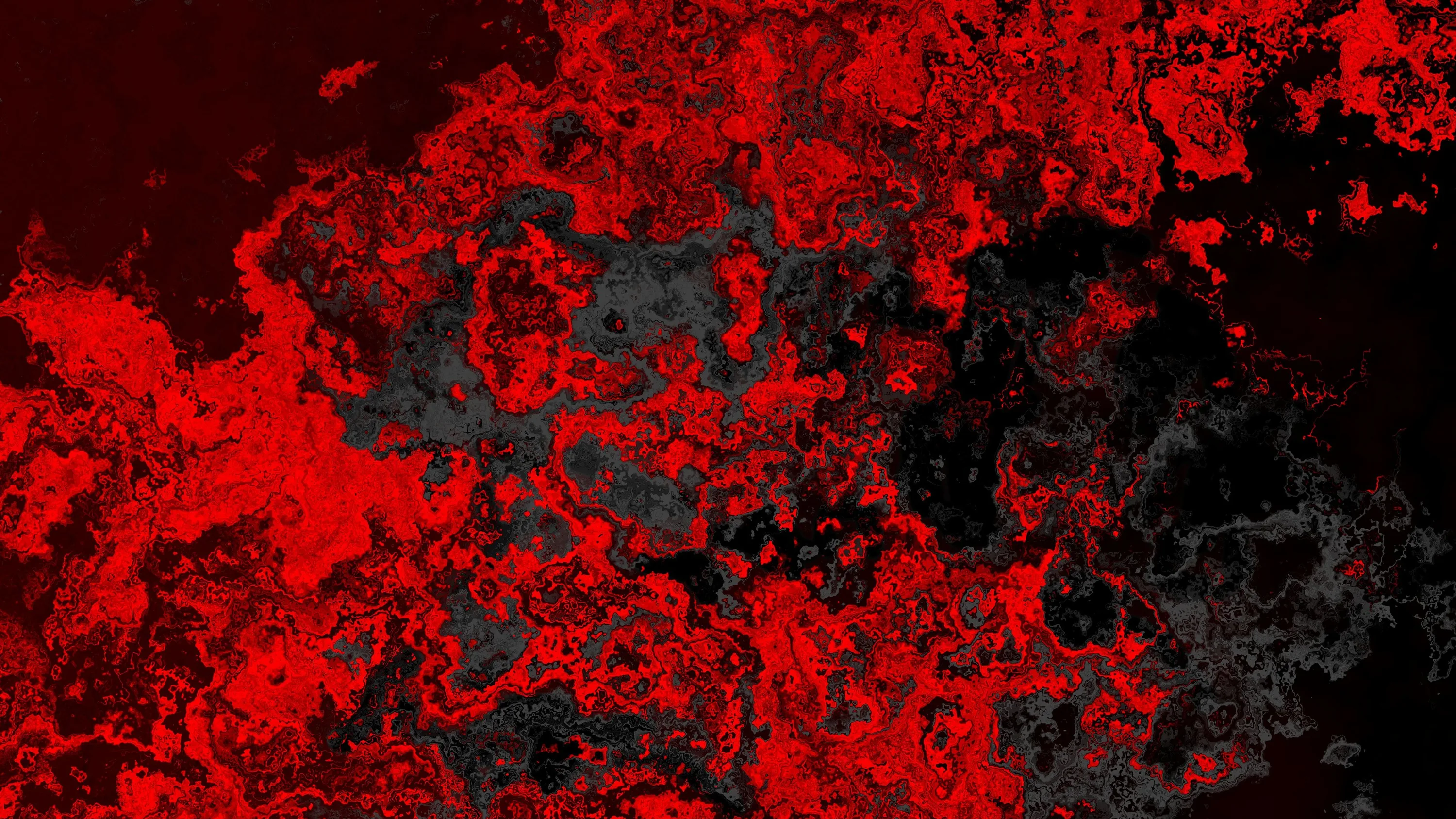 Molten red veins spread through a cracked dark crust, cooling to grey ash across the right half.