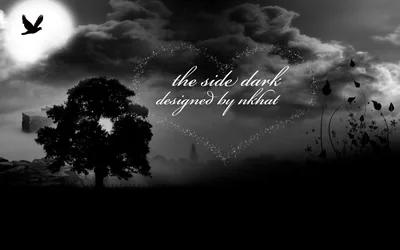 A bare tree stands against a moonlit bank of cloud, birds drifting off to the left and a line of cursive script laid across the middle of the dark sky.