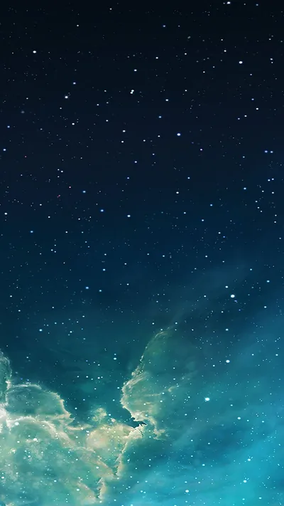 Green-blue nebula clouds surface along the bottom of a dark starfield, the upper two thirds staying deep enough for a white clock to read cleanly.