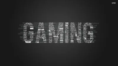 The word Gaming is filled with hundreds of small game names in white type, set against a lightly textured grey wall.