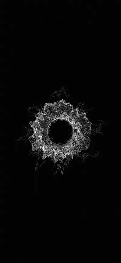 A cracked circular impact sits at the centre of a black frame, glass fractures spreading outward.