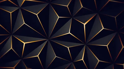 Faceted black triangles tile the whole frame, each seam picked out in thin gold so the low-poly pattern reads as ridges.