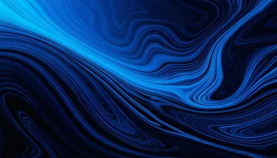Marbled currents of cobalt and ink roll across the frame, lit from the upper left so the lower ridges fade into a near-black band.