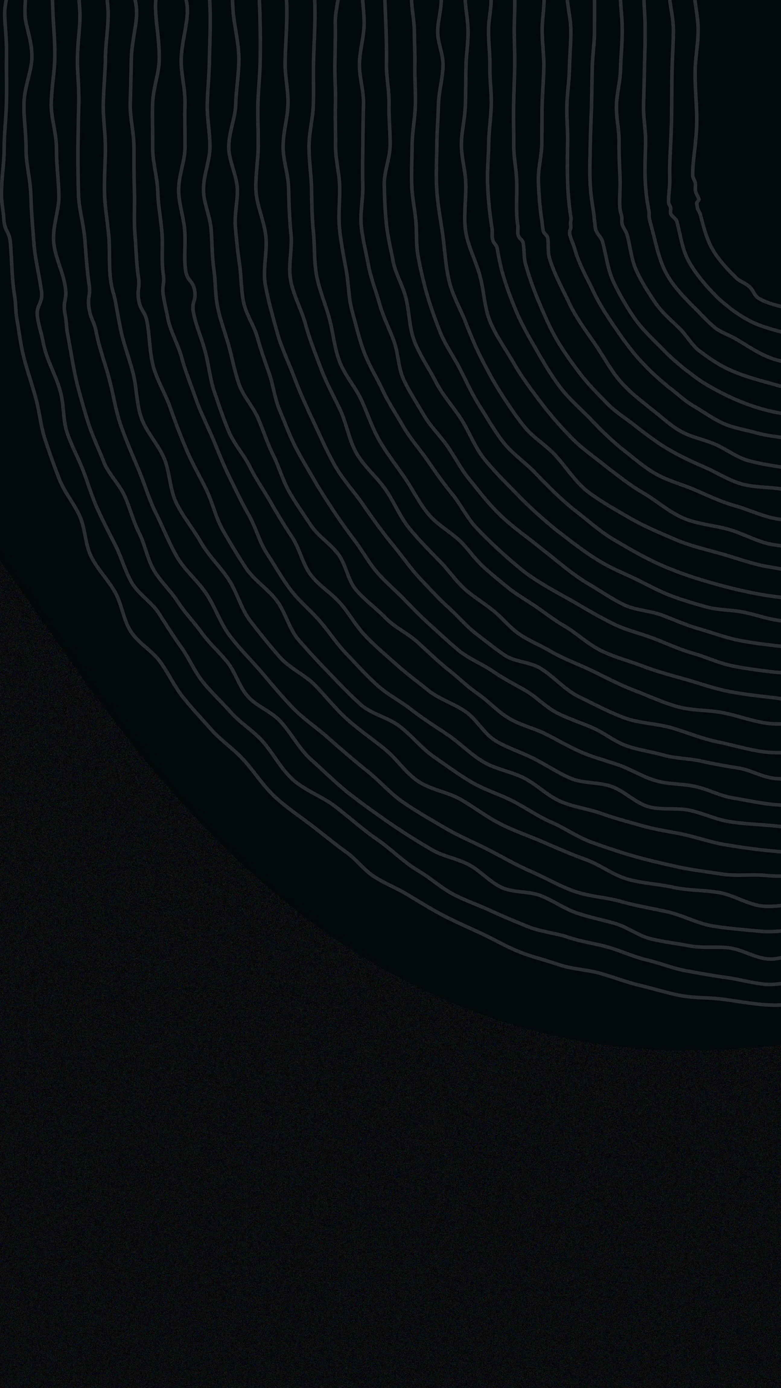 Fine grey rings curve out of the top right corner of a tall black frame, leaving the lower half clear for icons.