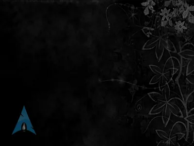A blue distribution logo sits in the bottom left while grey flower outlines climb the right edge of a black field.