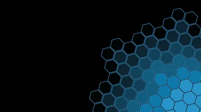 A honeycomb of hexagons spreads in from the right corner, solid blue at the edge and reduced to thin outlines as it thins out to the left.