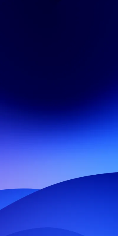 Smooth cobalt curves overlap like dunes along the bottom while the sky above fades to near-black navy, keeping the clock area dark and readable.