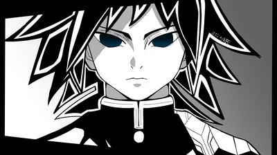 Heavy black and white manga inking on a young swordsman in a high-collared uniform, pale blue eyes the single break in the monochrome.