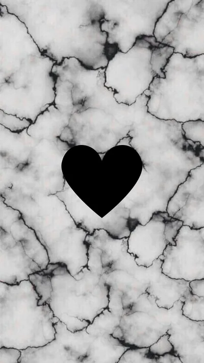 Gray veins crackle across white marble toward a solid black heart at mid-frame, the top and bottom thirds pale enough to keep icons readable.