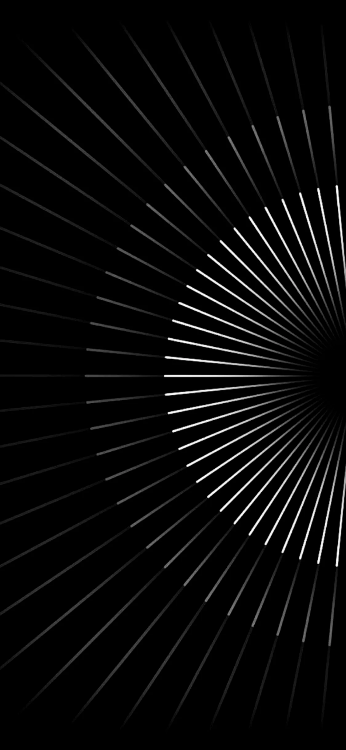 Fine white lines radiate from a point at the right edge, thinning as they spread across the black.