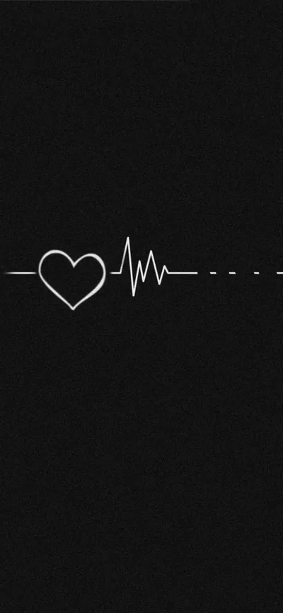 A thin white heart outline on the left, a single ECG spike beside it, then a dotted line trailing off across an otherwise empty black phone screen.