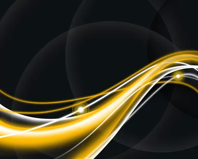 A glowing yellow and white ribbon sweeps across the lower half, faint dark circles overlapping behind it in the black background.
