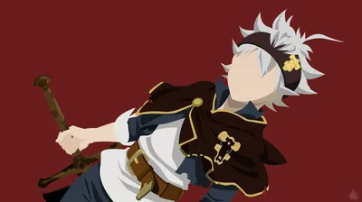 A flat faceless vector of Asta drawing his sword on a plain maroon field, the empty background leaving wide clean space for desktop icons either side.