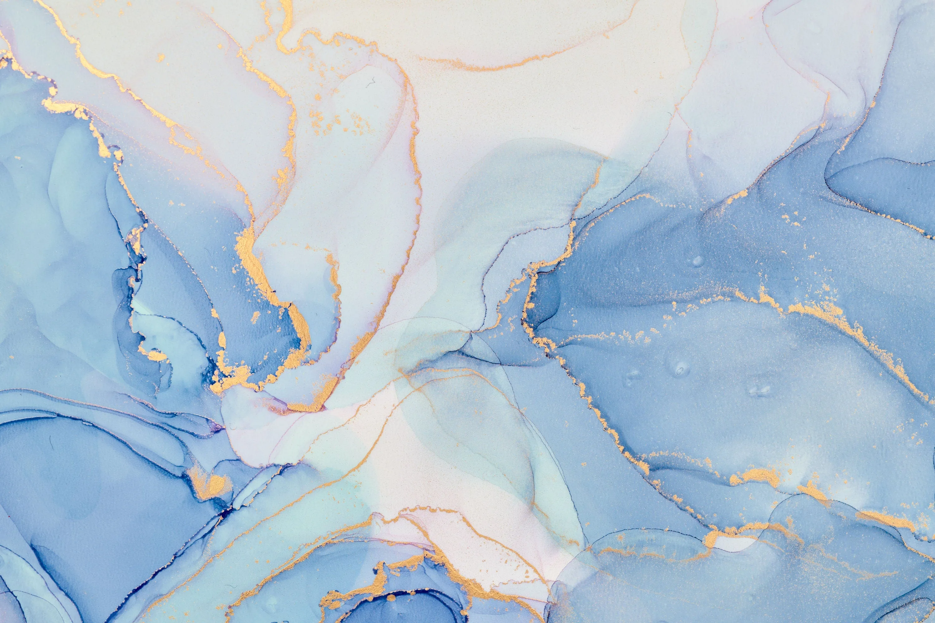 Soft powder blue and cream ink folds crossed by fine peach and gold veins, so pale that dark icons and text stay easy to read anywhere.