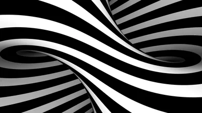Bold stripes wrap and twist into a knot at the centre, the curve of each band selling a sense of depth that is not really there.