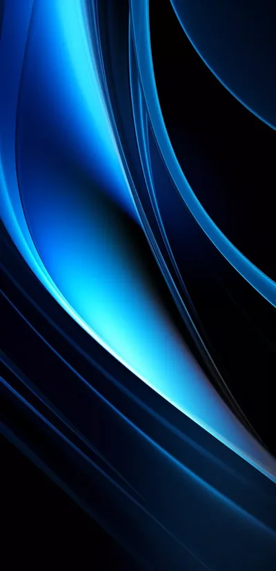 A glossy curve of blue light rises from the bottom left and thins as it climbs, with the right half of the frame left in near-total black.