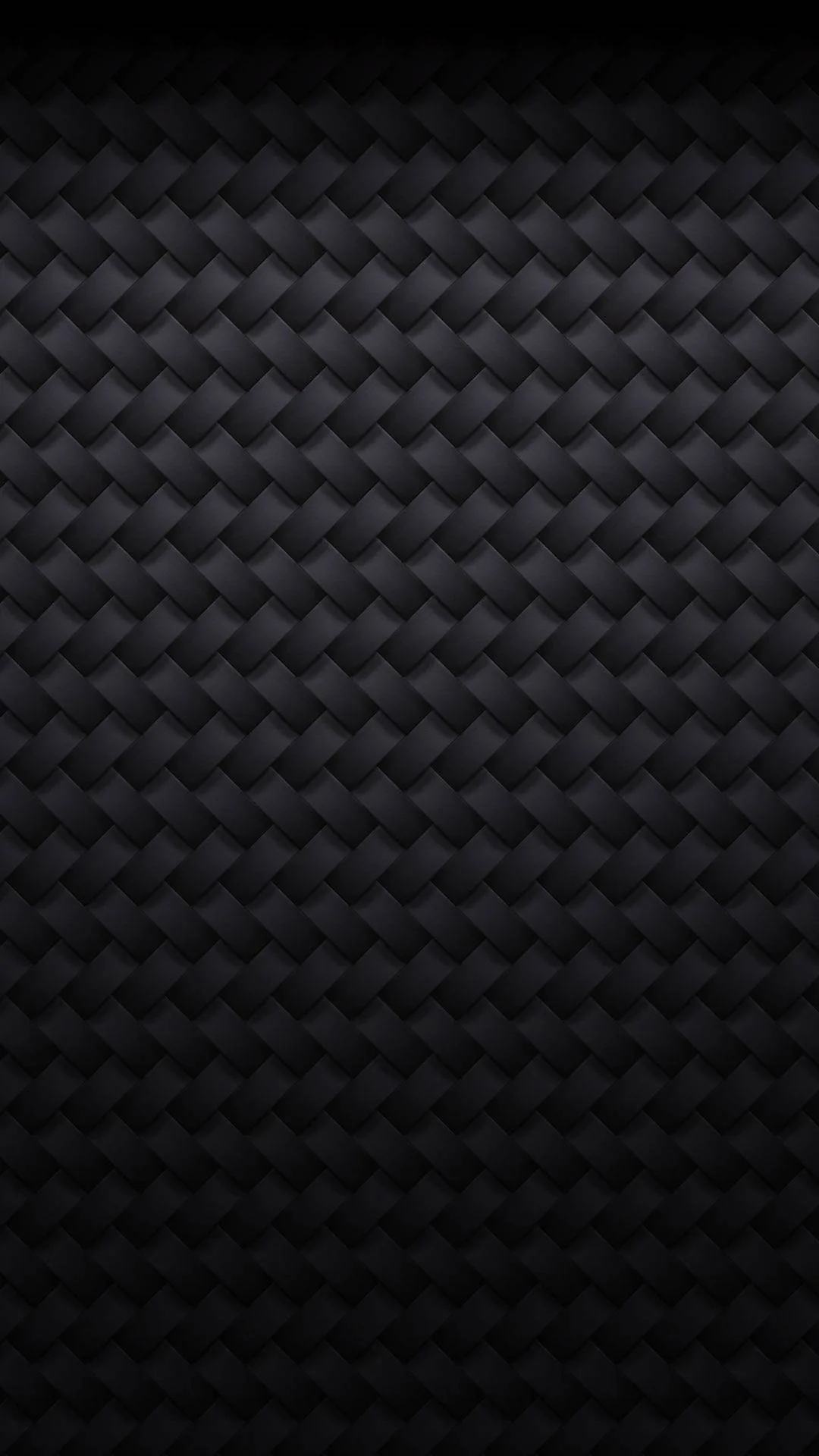 Diagonal woven strips of matte black interlace like a tight basket, the weave brightest in the upper half and dimming toward the bottom edge.