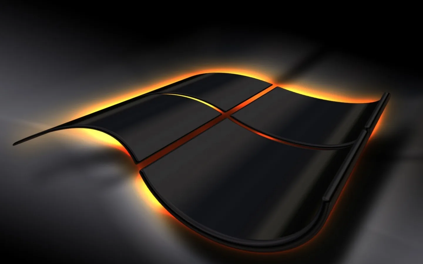 The waving window mark sits in black with a warm orange rim of light tracing its whole outline.