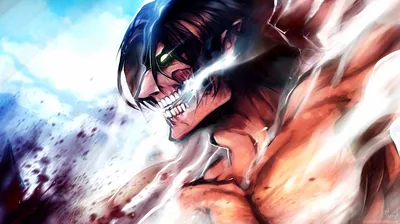 Muscle and bare teeth fill the frame as the titan turns mid-roar, steam pouring off its shoulder against a thin strip of pale sky.