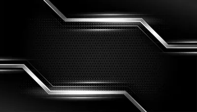 Silver-edged angles frame a punched-dot panel through the middle of the frame, leaving broad flat black wedges above and below for text overlays.