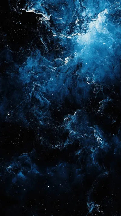 Deep blue storm-like clouds churn up the middle of this phone frame, lit from the top centre, with near-black space in the upper-left and lower-right corners.