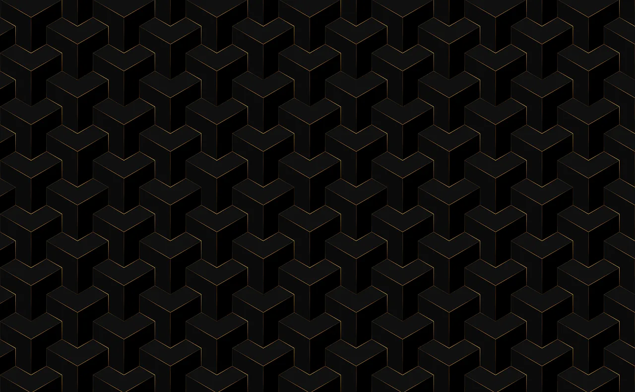 Interlocking Y-shaped blocks stack in isometric rows, each facet shaded a different matte grey so the depth reads.