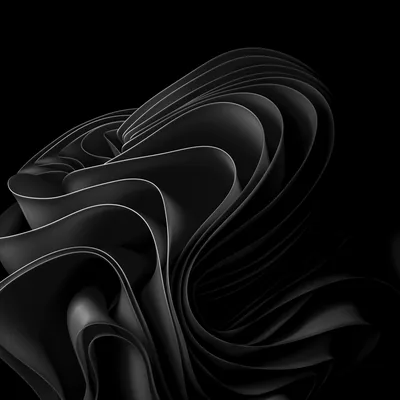 Layers of glossy black fabric fold and twist through the centre, thin highlight lines tracing each edge in a square crop.