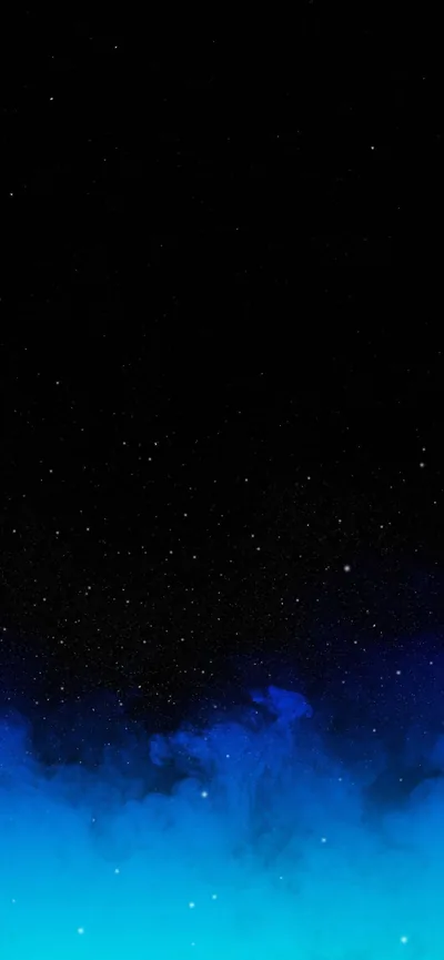 Faint stars fill the black upper two thirds while a bank of blue mist glows up from the bottom edge, keeping the clock area completely dark.