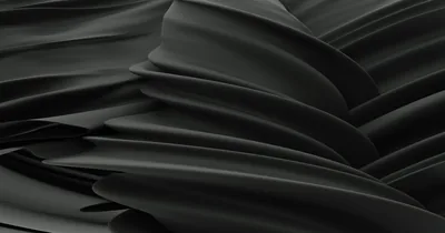 Sheets of matte black material fan out from the right in overlapping blades, each edge separated only by a thin band of grey.
