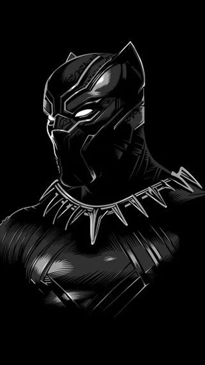 The Black Panther mask and shoulders rendered in high-contrast monochrome, silver claws at the collar.