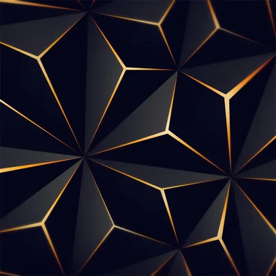 Angular black facets tile the whole square, each seam traced in gold so the folds catch light like polished metal.
