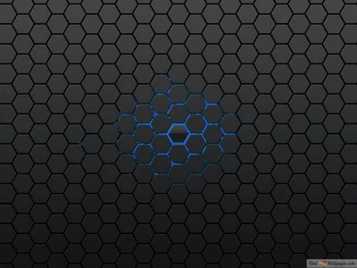 A dark hexagon grid covers the whole frame, one cluster near the centre lit from underneath in blue while the rest stays grey.