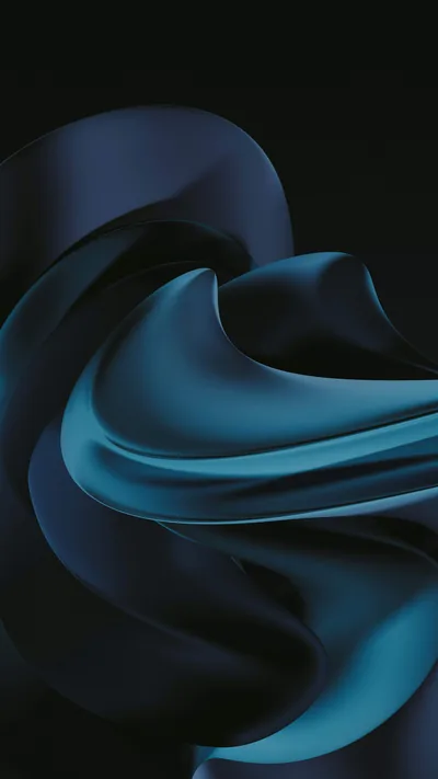 A ribbon of teal-blue fabric coils through the middle of a tall black frame, catching light on its outer curve and shadow inside the twist.