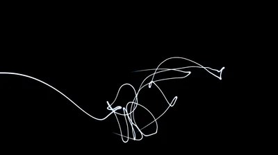 A single thread of white light loops and knots itself in the lower half of the frame, drawn with a long exposure.