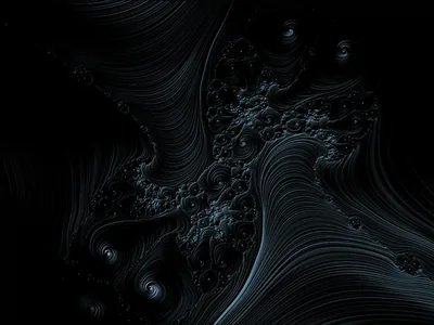 Fine spiral filaments curl out of the black in cold blue-grey, densest through the centre and thinning before they reach the corners.