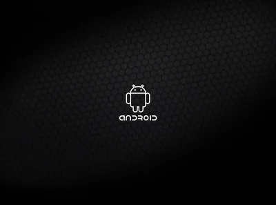 The Android mascot sits centred in white on a black honeycomb weave, the pattern fading out toward the corners.