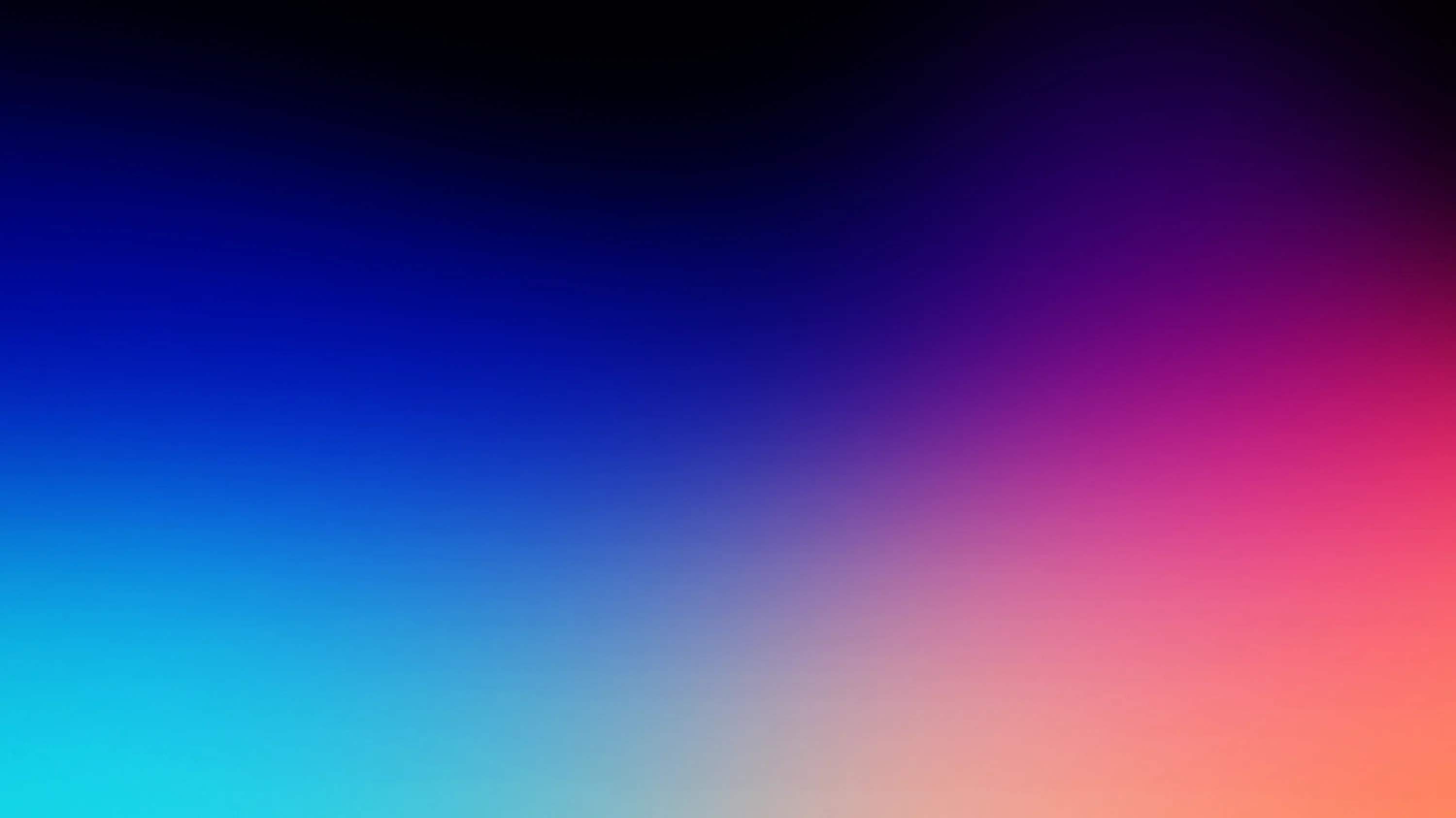 The top edge stays near black while cyan blooms on the left and a magenta-to-peach glow rises from the right corner.