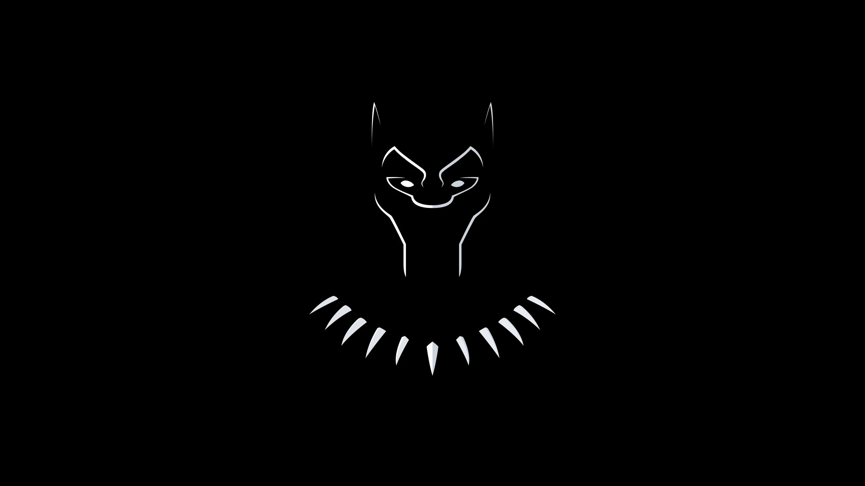 The panther mask reduced to thin silver edges and a collar of claws, floating in a field that is otherwise pure black.