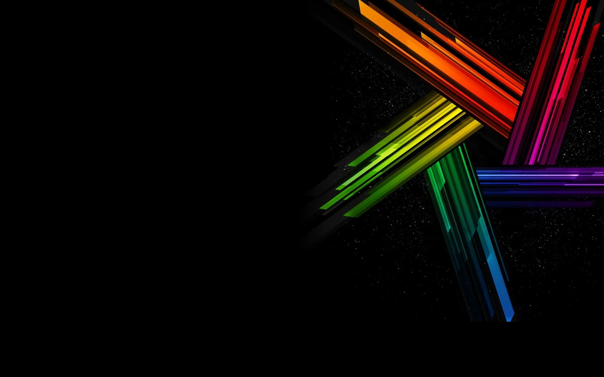 Bright coloured bars cross each other on the right side of the frame, the left two-thirds left completely empty.