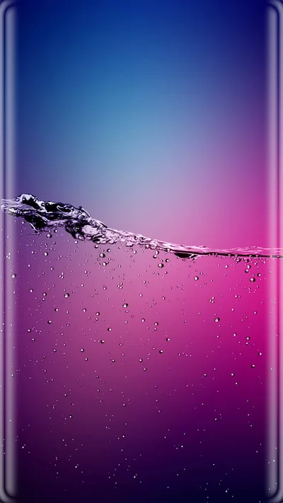 A band of water droplets crosses just above the middle where steel blue turns to magenta and deep purple, the darker lower half kind to AMOLED panels.