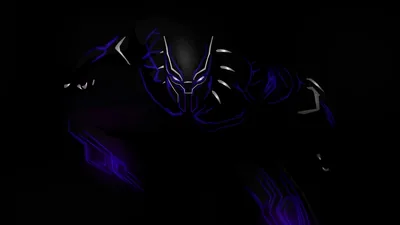 The suited figure crouches forward out of the dark, purple energy tracing the mask and shoulders while the rest of the body stays in shadow.