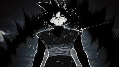 Nearly all colour is drained from this scene: a black-clad figure faces forward between shadowy spiked silhouettes, pale sparks drifting under faint moonlit clouds.