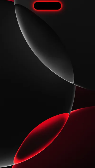 Two lens-shaped cutouts stack down a glossy black panel, one rimmed in white light and the lower one glowing red near the bottom edge.